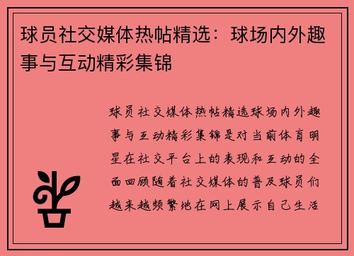 球员社交媒体热帖精选:球场内外趣事与互动精彩集锦
