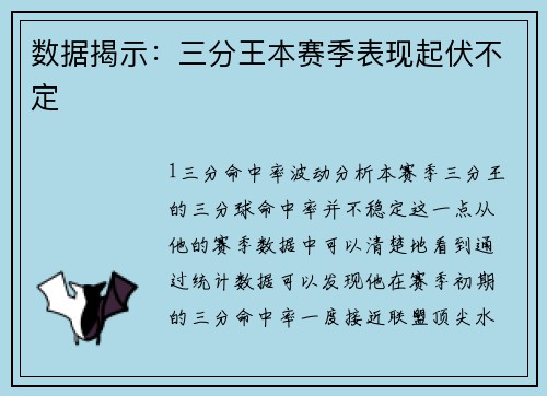 数据揭示：三分王本赛季表现起伏不定